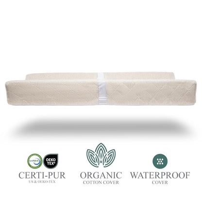 Organic Cotton Contoured Baby Changing Pad w/Waterproof Foam Mattress, Includes Soft, Removable &