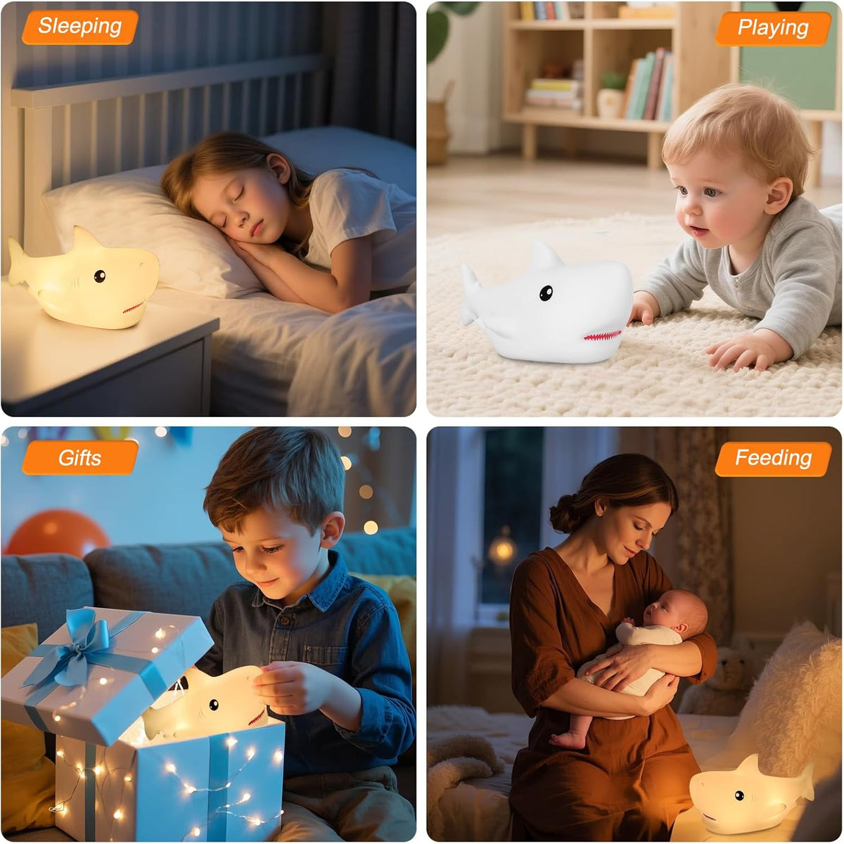ZKLiLi Shark Night Light, Cute Silicon Night Light for Kids, Nightlight with Remote，Portable
