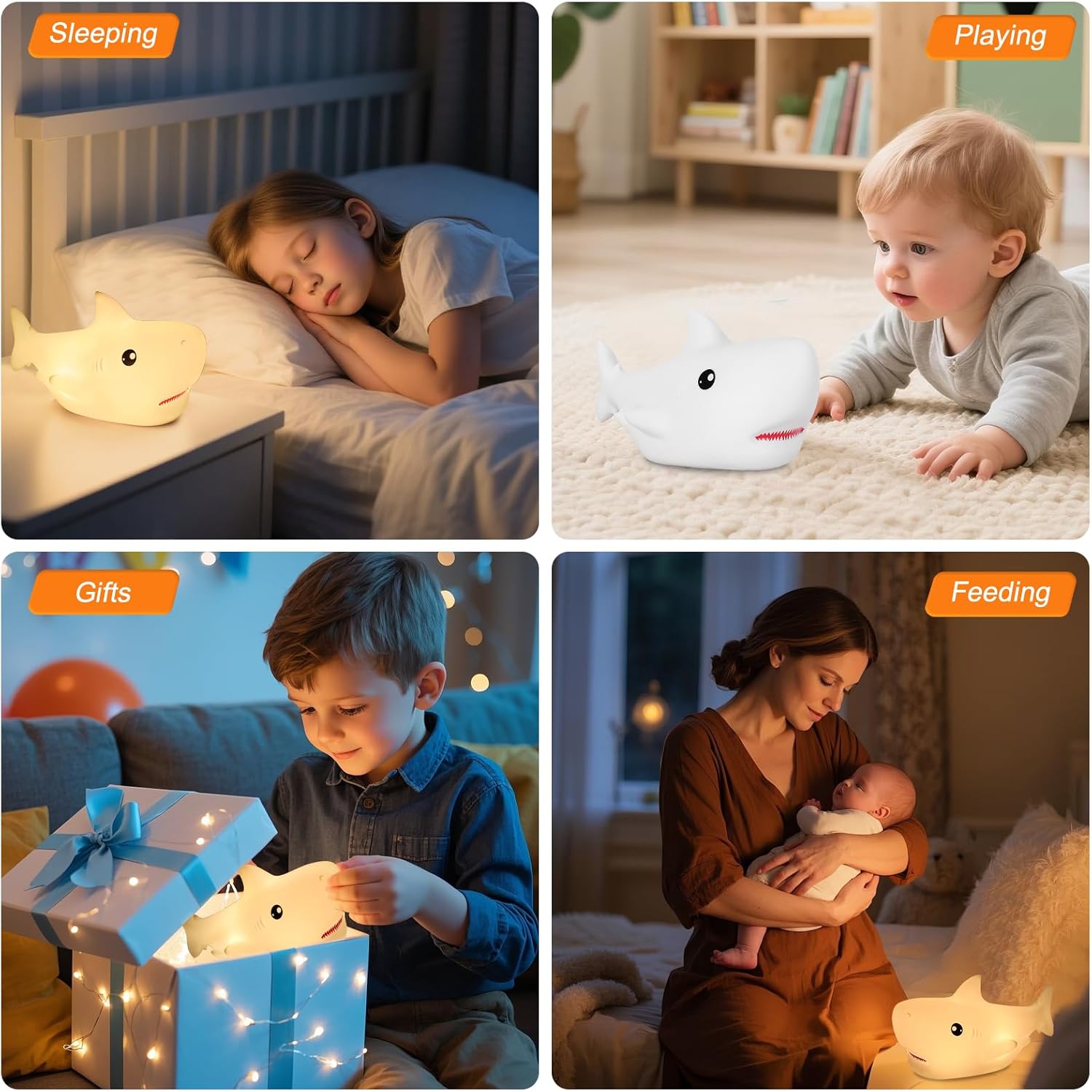 ZKLiLi Shark Night Light, Cute Silicon Night Light for Kids, Nightlight with Remote，Portable