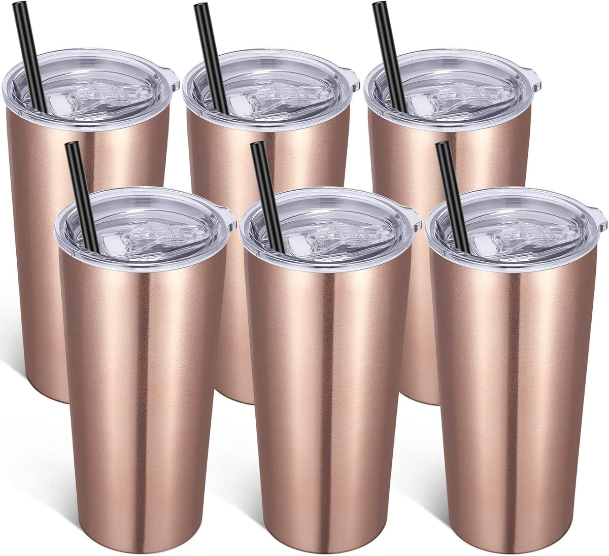 VEGOND 20oz Tumbler Bulk with Lid and Straw 6 Pack, Stainless Steel Vacuum Insulated Tumbler