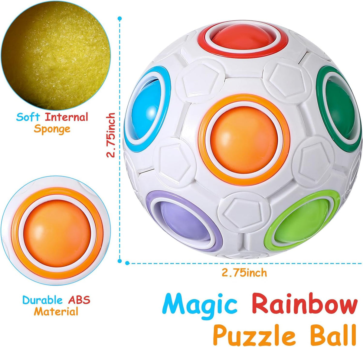 18 Pack Rainbow Puzzle Ball Magic Rainbow Ball with 3 Pack Pouches Fidget Toy Ball for Kids Speed