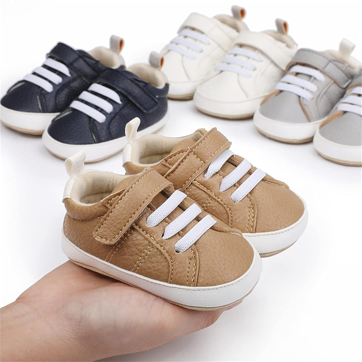 SOFMUO Baby Boys Girls High Top Ankle PU Leather Sneakers Soft Rubber Sole Infant Moccasins Newborn