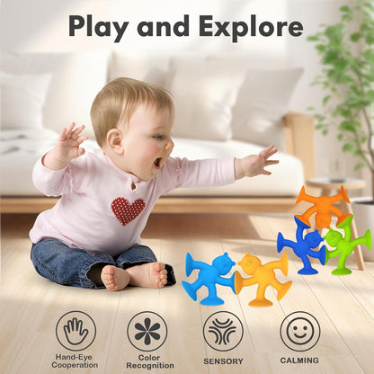 Unique Suction Bath Toys for Baby Kids Ages 1-3, No Hole Bath Toy Silicone Animal Sensory Fidget