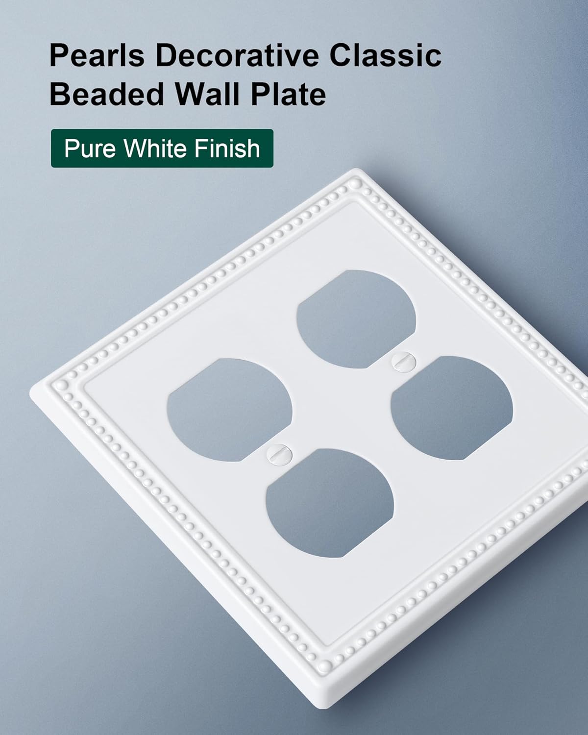 2-Pack Double Duplex Outlet Cover, Metal Switch Plates and Outlet Covers, Pure White Pearls