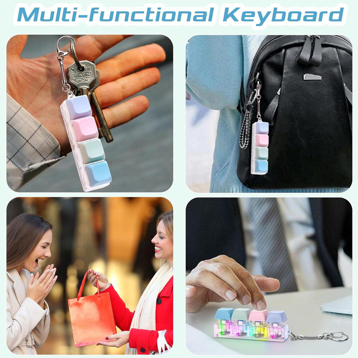Keyboard Fidget Toys Adults Fidget Keyboard Clicker with LED Light Keychain Sensory Toys for