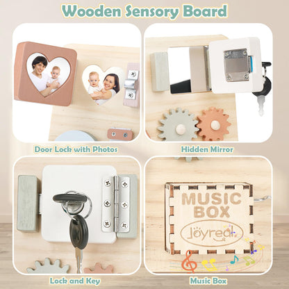 Joyreal Wooden Busy Board for Toddlers, Montessori Toys for 1 2 3 Year Old, Sensory Activity Board