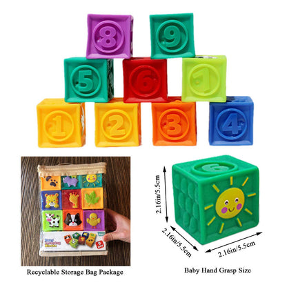Kingtree Baby Blocks, 9PCS Soft Squeeze Building Blocks Stacking Toys for 6+ Months Babies, Baby