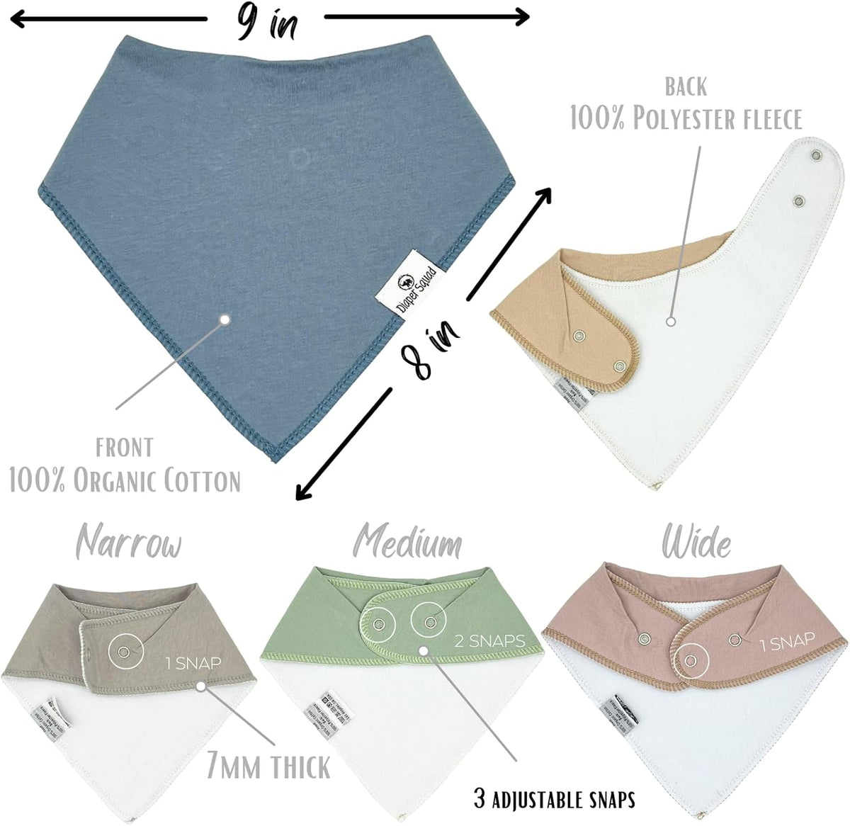 DiaperSquad's Baby Bibs for Drooling and Teething, Bibs for Boys, Baby Girl - Solid Cotton Baby