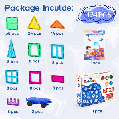 Anbalulu 134PCS Magnetic Building Tiles, Gift for Boys and Girls Ages 3+