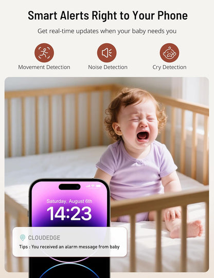 PARIS RHÔNE Video Baby Monitor, 2K UHD WiFi Camera, Night Vision, 5” Smart Baby Monitor with App