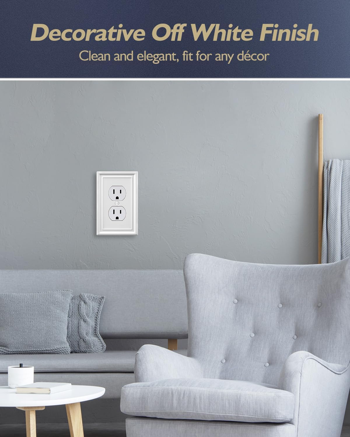 4-Pack Duplex Outlet Covers, Off White Electrical Outlet Cover Plate, Metal Wall Plate for