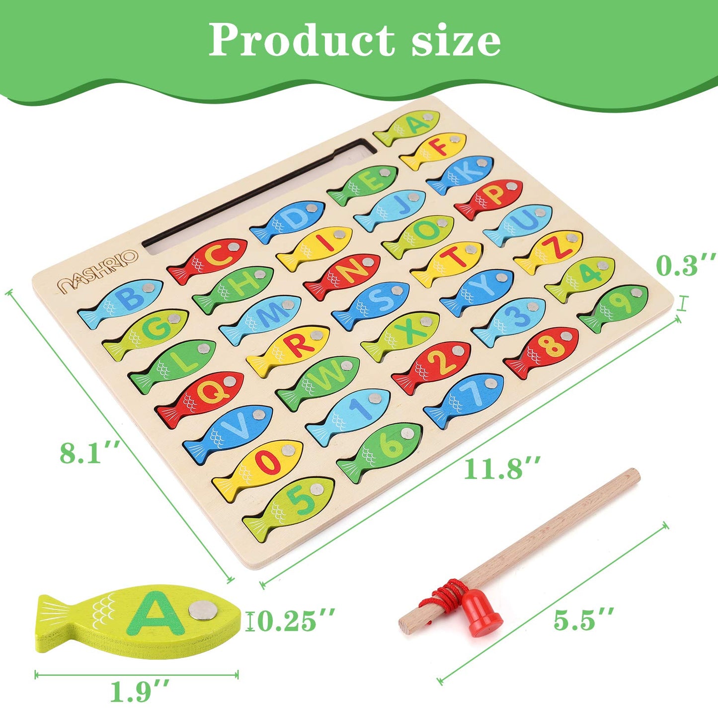 Magnetic Wooden Fishing Game Toy for Preschoolers, Alphabet Fish Catching Counting Games Puzzle