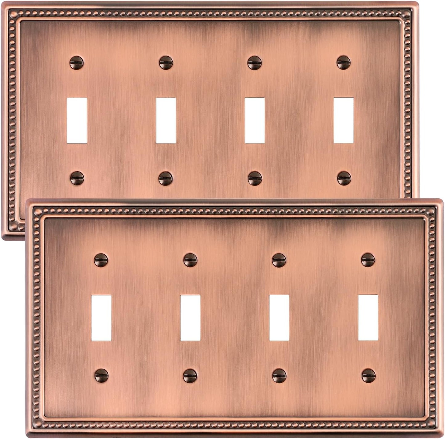 2-Pack Quad Toggle Light Switch Cover Plate, 4 Gang Metal Switch Plate Covers, Antique Copper