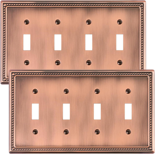 2-Pack Quad Toggle Light Switch Cover Plate, 4 Gang Metal Switch Plate Covers, Antique Copper