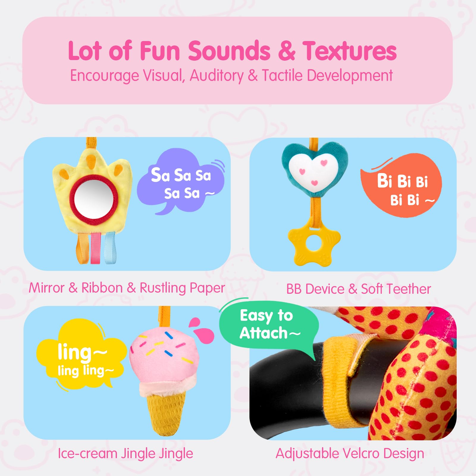 hahaland Car Seat Toys for Babies 0-6 Months Girl Stroller Toy Unicorn