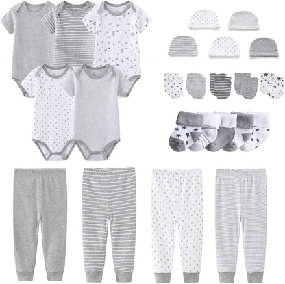 Newborn Layette Gift Set Bodysuits Pants for Baby Girl and Boy 24 Piece 100% Cotton Essentials and