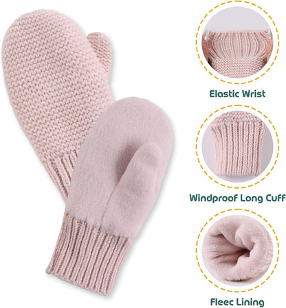 Basic Winter Baby Beanie Gloves Boys Girls Knitted Hat Pompom Kids Earflap Hats Warm Infant Toddler