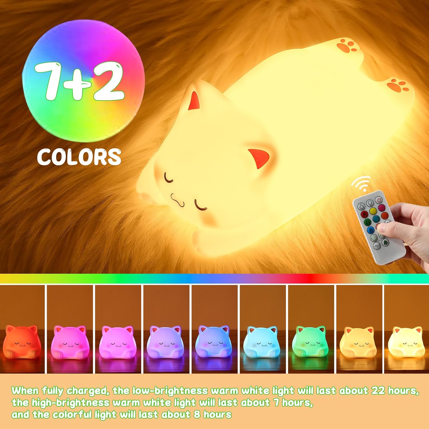 LOVERUIS Cute Night Light for Kids Cat Night-Light Baby Girl Squishy NightLight 1/3 Hour Timer