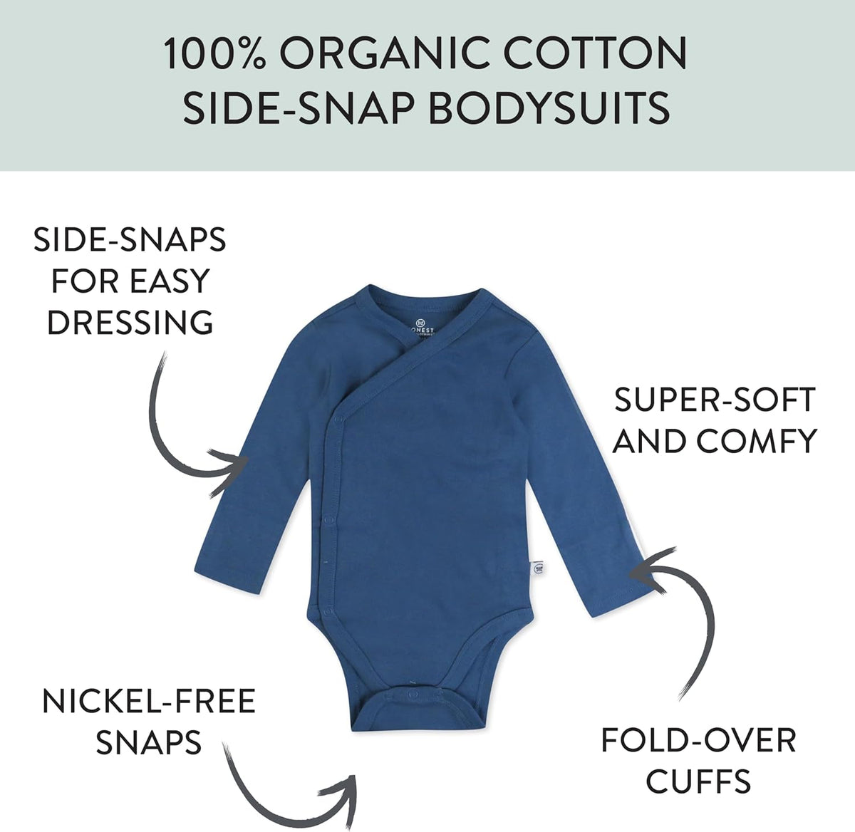 HonestBaby unisex-baby 3-pack Long Sleeve Side-snap Kimono Bodysuits Organic Cotton for Infant Baby
