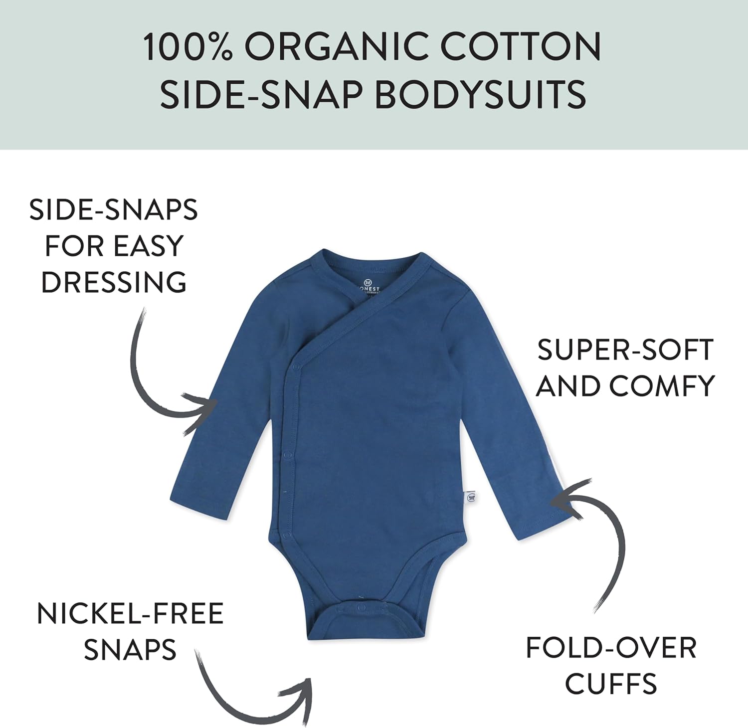 HonestBaby unisex-baby 3-pack Long Sleeve Side-snap Kimono Bodysuits Organic Cotton for Infant Baby