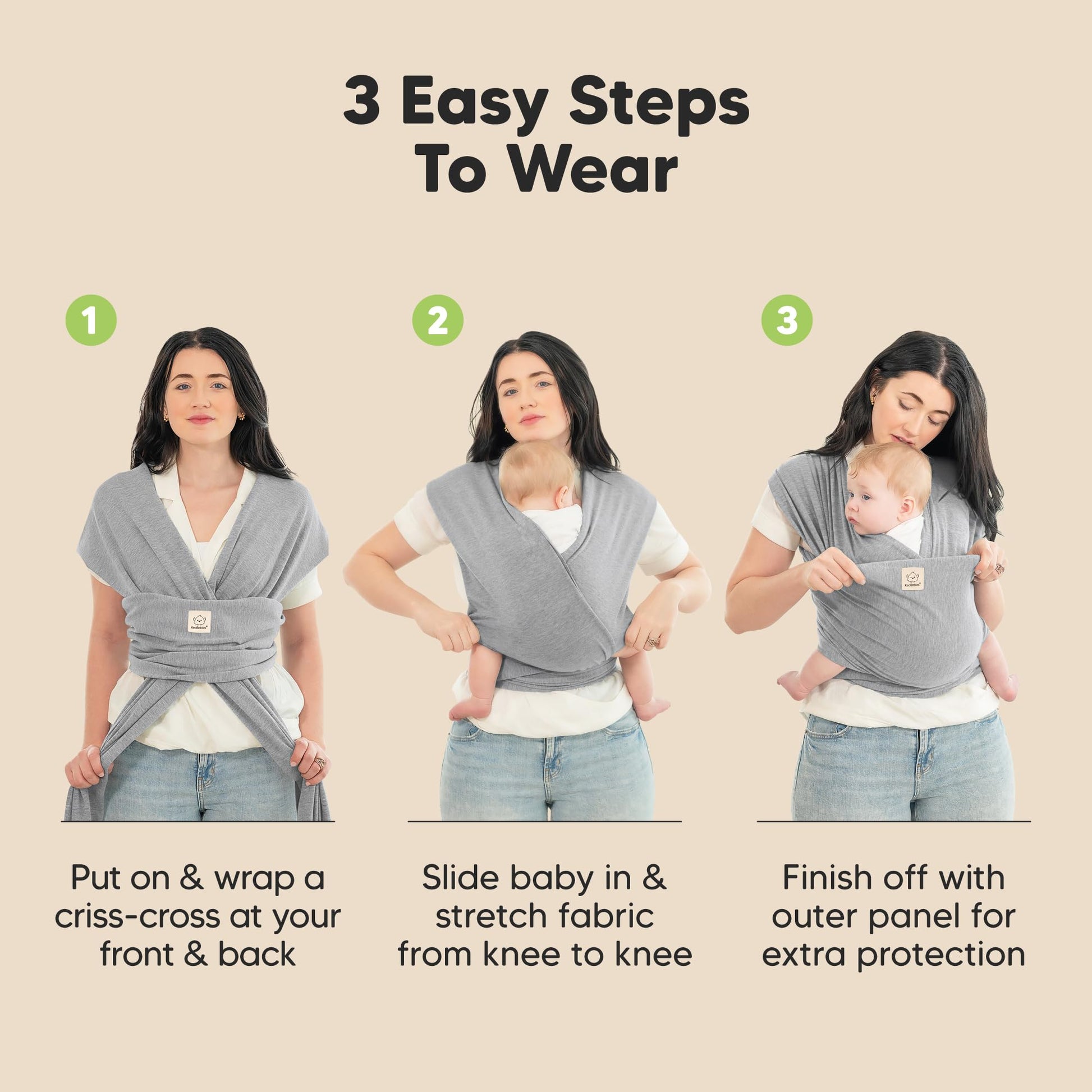 KeaBabies Baby Wrap Carrier, All in 1 Original Baby Carrier (Classic Gray)