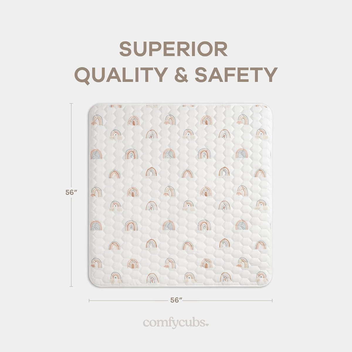 Comfy Cubs Square Kids Play Mat - 56 x 56 inches Soft Quilted Baby Floor Mat with Non-Slip Bottom
