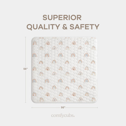 Comfy Cubs Square Kids Play Mat - 56 x 56 inches Soft Quilted Baby Floor Mat with Non-Slip Bottom