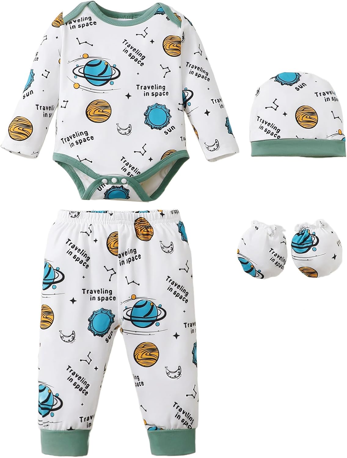 NZRVAWS Newborn Baby Boy Girl Clothes Unisex Infant Romper Pants Set Hat 4-Pack Outfits 0-12 Months