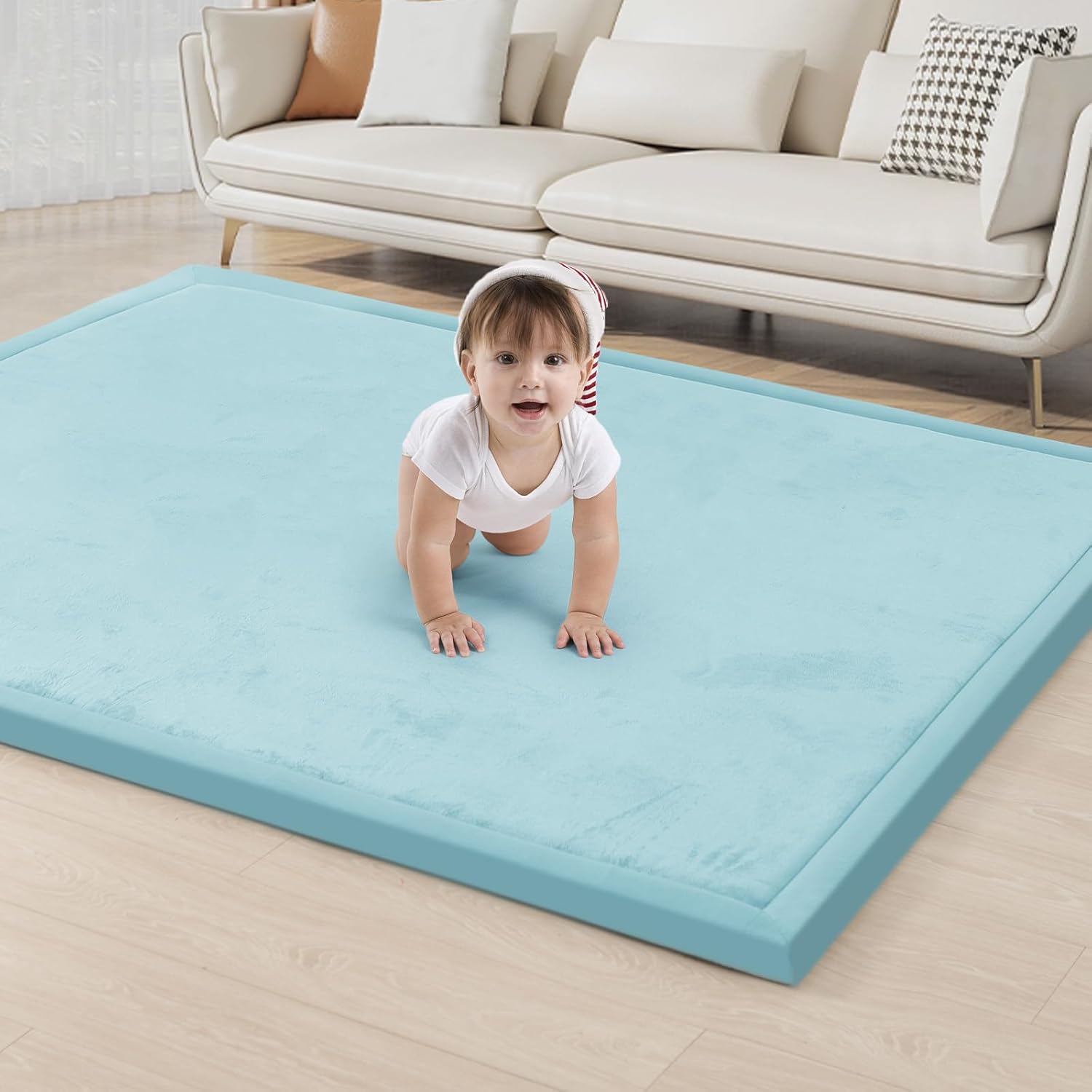 ACOMOPACK Baby Play Mat for Floor 1.3" Thick Memory Foam Play Mats 71"×79" Tummy Time Crawling with