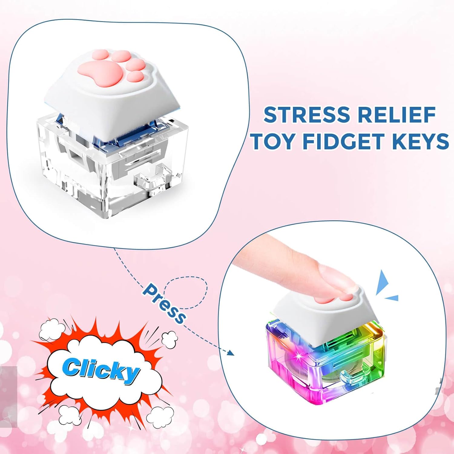 Fidget Keyboard Toys,Cat's paw Keychain with LED Light Stress Relief Toys for Adults and