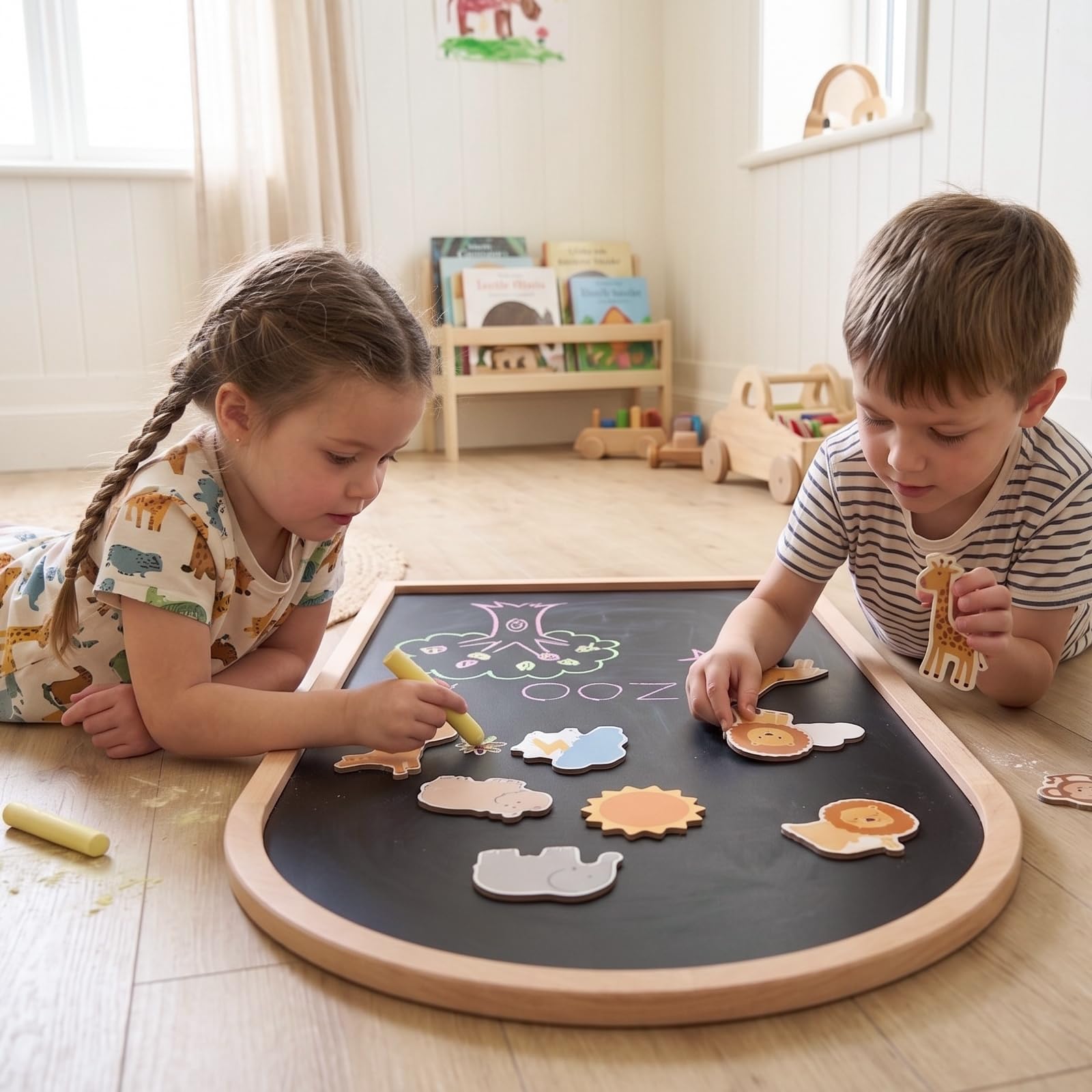 Tiny Land Kids Art Easel, Double-Sided Magnetic Chalkboard & Whiteboard