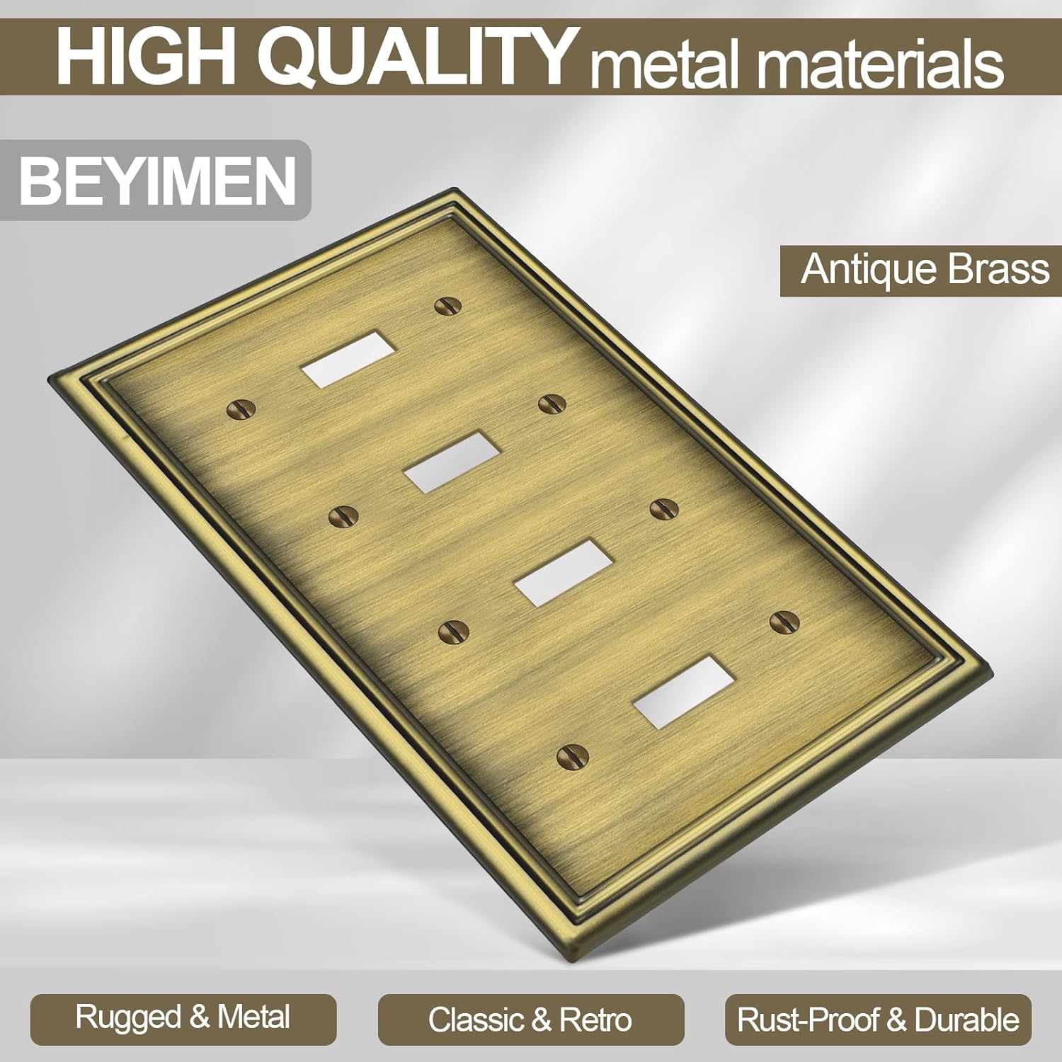 2 Pack Quad Toggle Light Switch Covers Plate, Antique Brass Metal Material Switch Plate Covers, 4