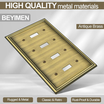 2 Pack Quad Toggle Light Switch Covers Plate, Antique Brass Metal Material Switch Plate Covers, 4