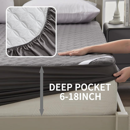 BEDLORE Waterproof Mattress Protector, Noiseless Queen Size Mattress Pad with Deep Pocket Fitted Up