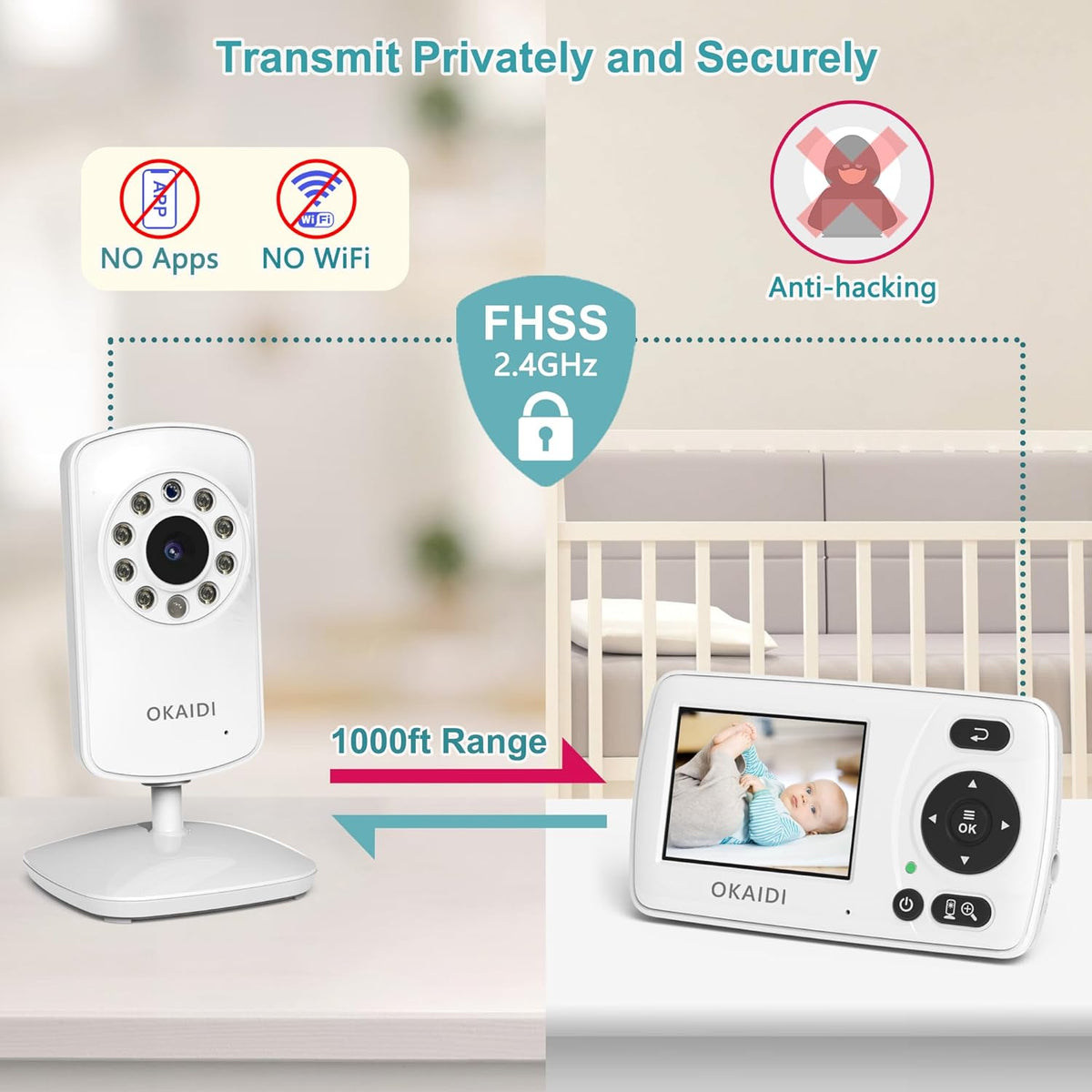 Video Baby Monitor with Camera and Audio, 2.4'' Portable Travel Baby Monitor No WiFi, Infrared