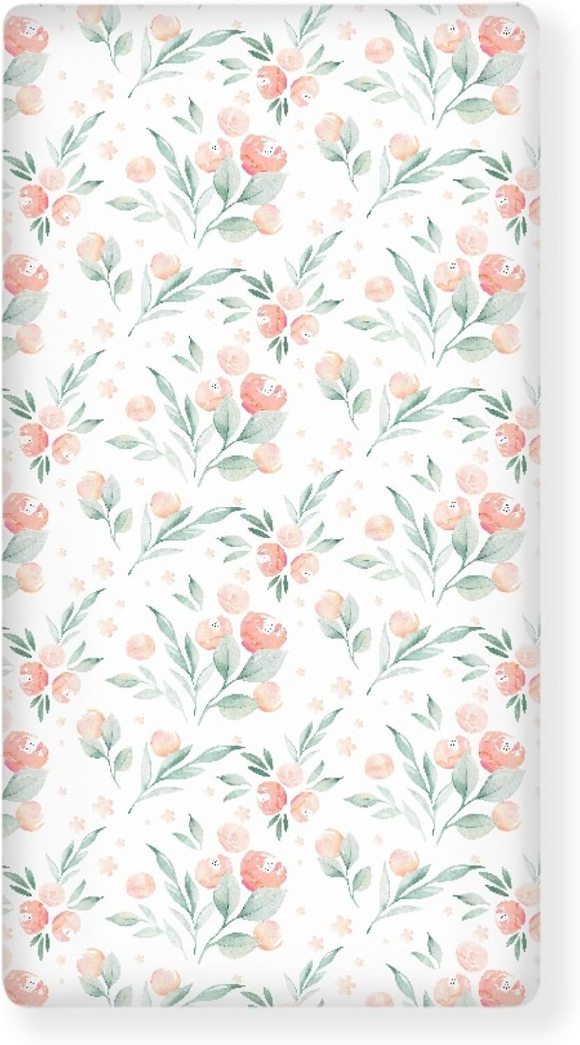 Floral Botanical Pattern Fitted Crib Sheet Pink Flower Baby Crib Sheet Fit Standard Crib and
