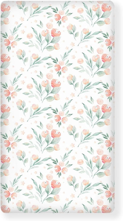 Floral Botanical Pattern Fitted Crib Sheet Pink Flower Baby Crib Sheet Fit Standard Crib and