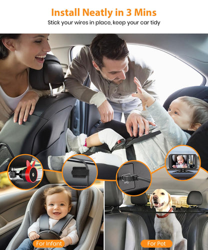 BV2 Baby Car Camera, 4.5'' HD 1080P USB Rear-Facing Mirror, IR Night Vision, 360° Adjustable, Plug