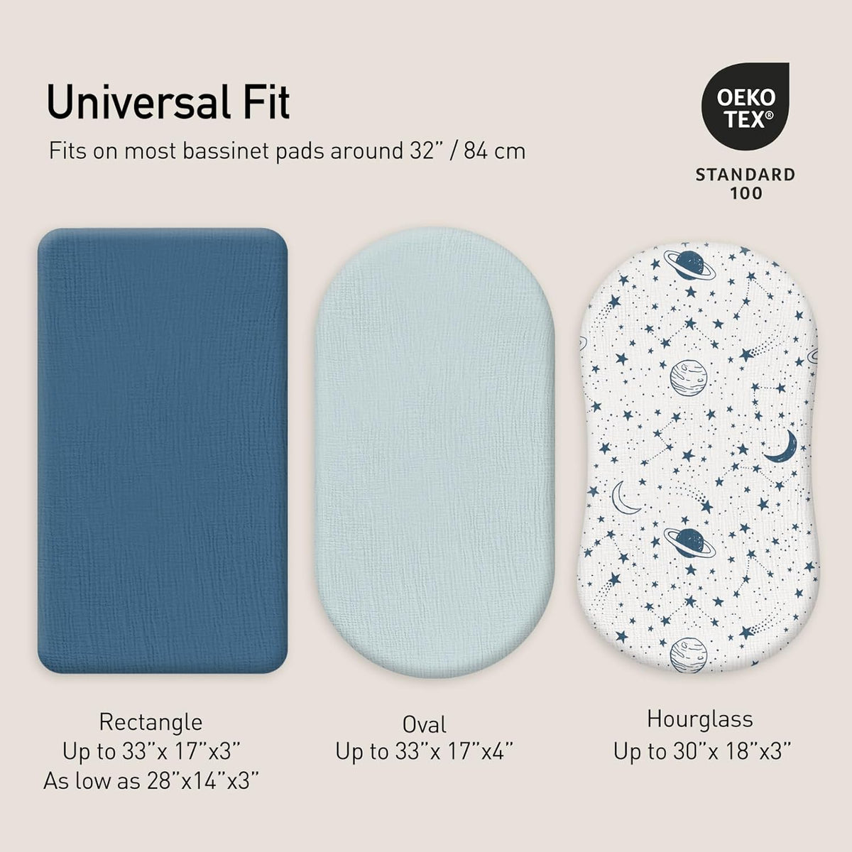 Gllquen Baby Muslin Bassinet Sheets 3 Pack, Breathable Elastic Cozy Fitted Cotton Bassinet Mattress