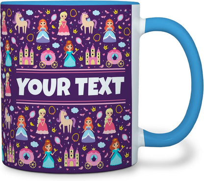 Personalized Mug for Kids - Princesses - Custom Name/Text, Ceramic Hot Chocolate/Cocoa/Coffee Cup