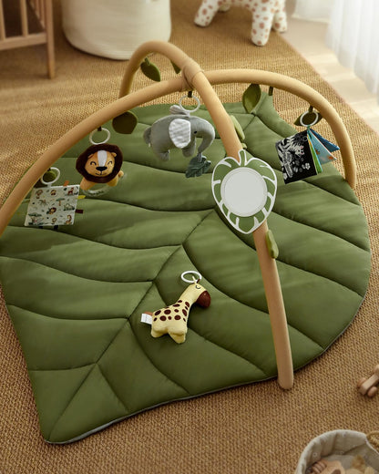 Blissful Diary Baby Play Gym & Activity Mat, Oversize Leaf Shaped Baby Play Mat w 6 Detachable