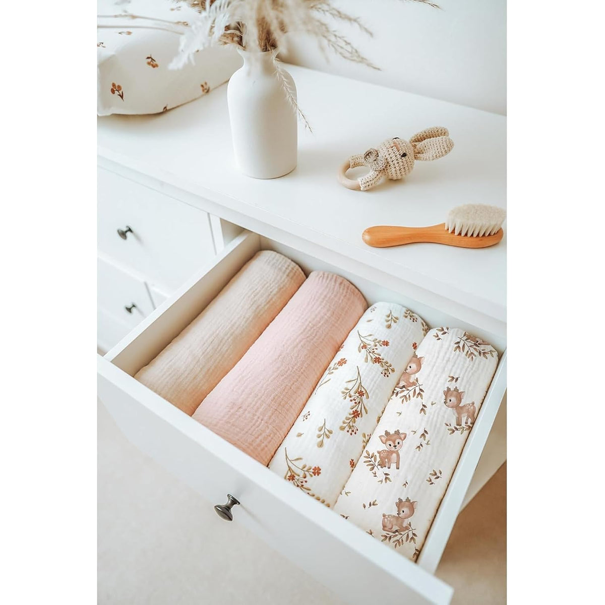 Konssy Baby Blankets for Unisex Boys Girls, Super Soft Nursery Minky Blankets with Muslin Cotton