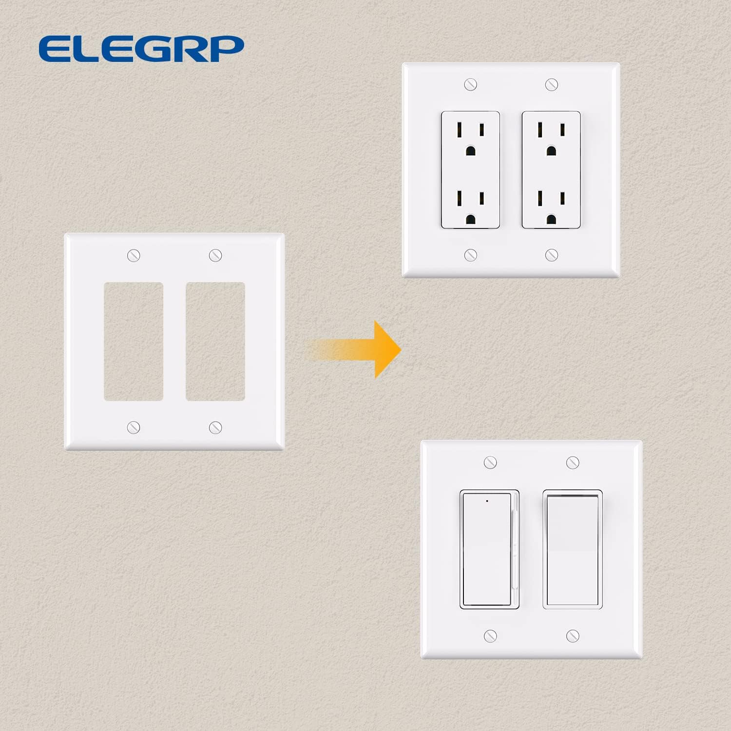 ELEGRP 2-Gang Decorative Wall Plates, Mid-Size 4.88" H x 4.94" L Unbreakable Thermoplastic