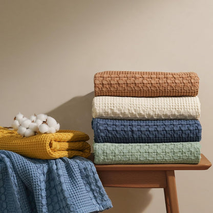 PHF 100% Cotton Waffle Weave Throw Blanket, Soft Lightweight Breathable Cozy Summer Throws for
