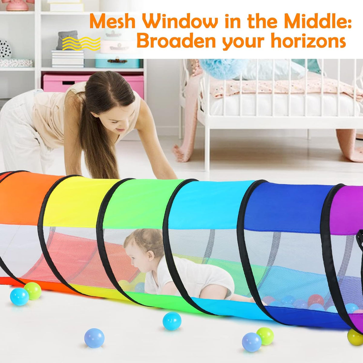 Moncoland Kids Play Tunnel Tent for Toddlers, Colorful Pop Up Crawl Toy Baby Children or Dog Cat