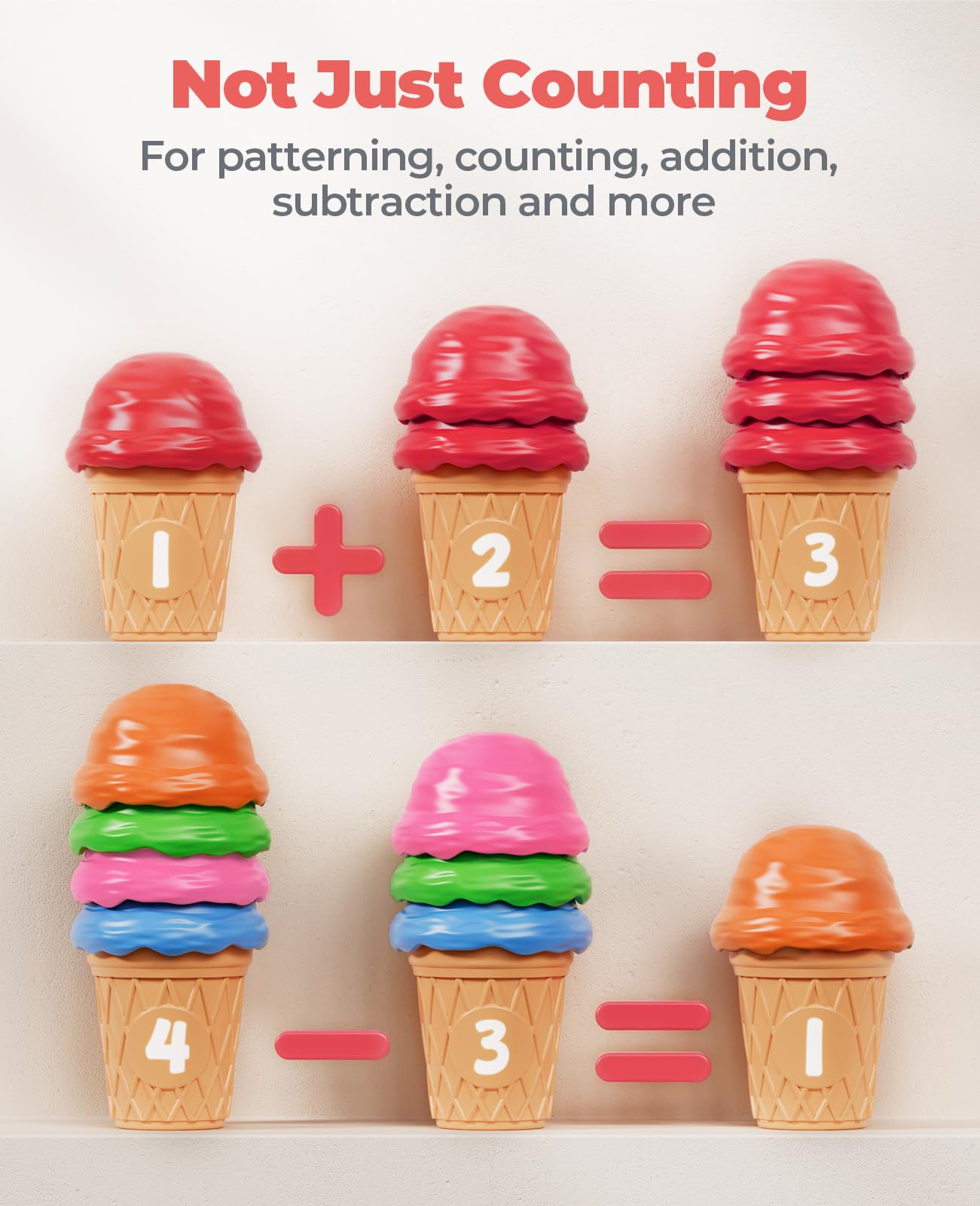 JoyCat Ice Cream Preschool Learning Activities Counting and Color Sorting Set Stacking Toys for
