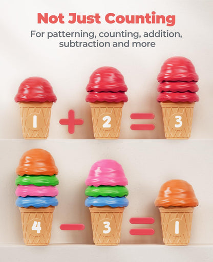 JoyCat Ice Cream Preschool Learning Activities Counting and Color Sorting Set Stacking Toys for