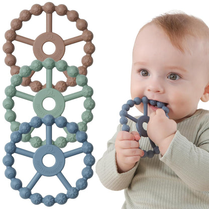 3 Pack Ring Teether Baby Infant Toys, Baby Essentials, Silicone Teething Ring Toys for Babies 0-6