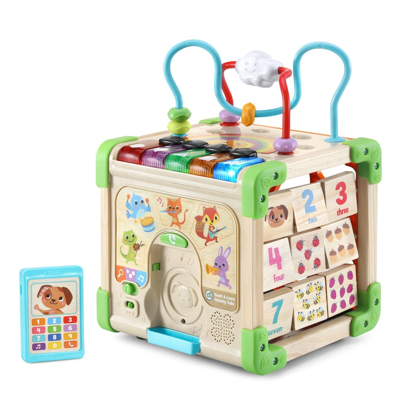 LeapFrog Touch and Learn Electronic Musical Light-Up Wooden Activity Cube Toy, Animal Themed, Ages