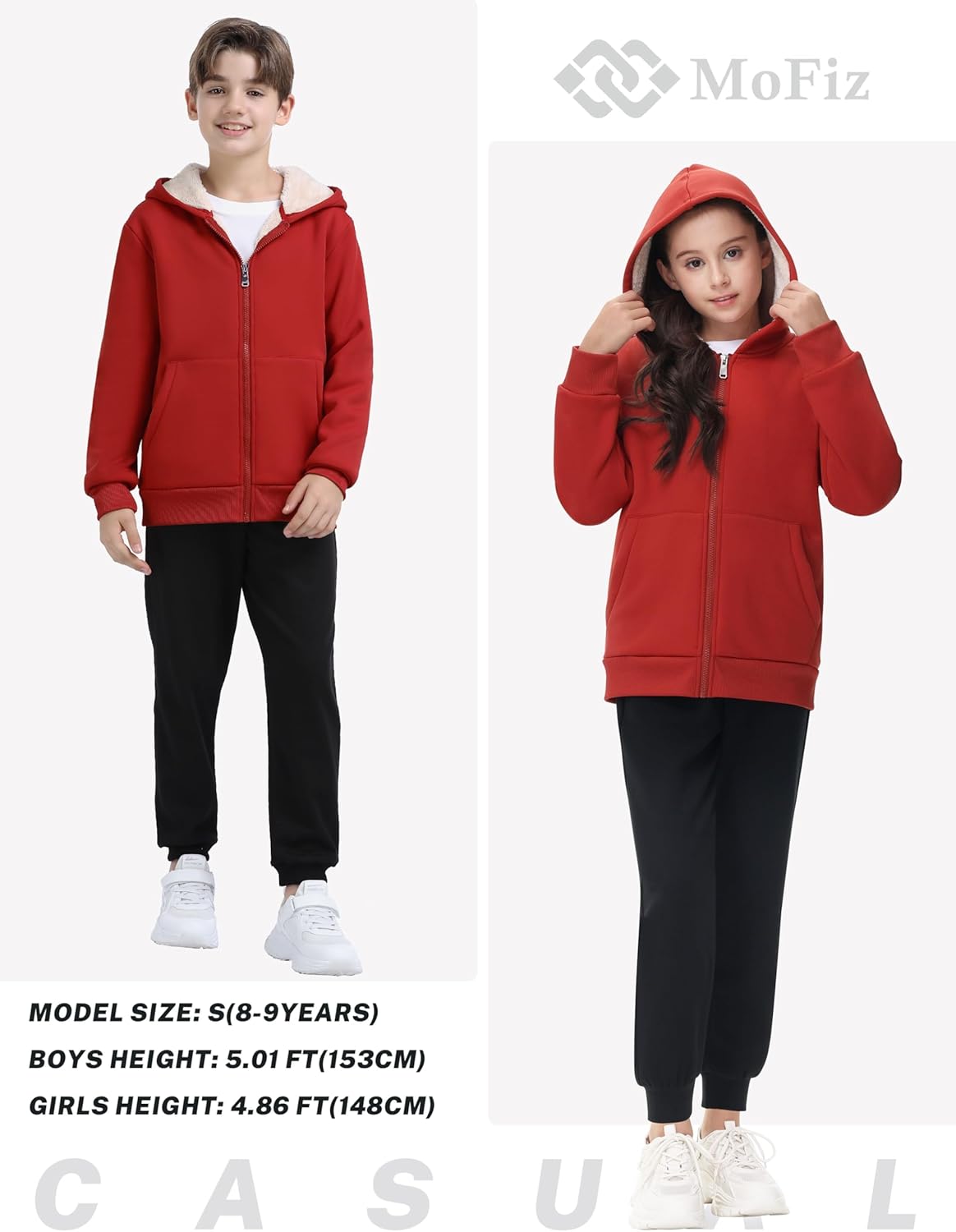 MoFiz Kids Fleece Jackets Sherpa Lined Hoodie Jacket Hooded Zip up Sweatshirt Coats for Boys Girls